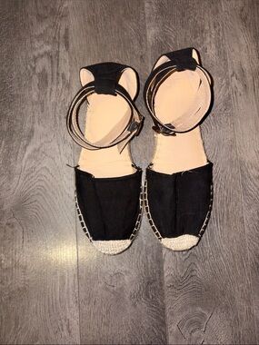 JustFab Black Ankle-Strap Espadrille Flats